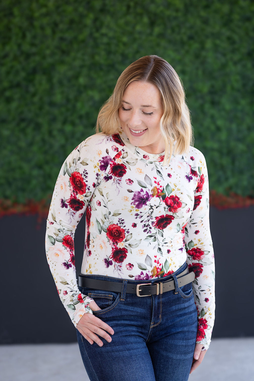 Michelle Mae Blair Long Sleeve Top - Burgundy Bloom