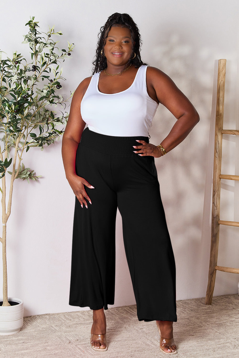 Smocked Waist Wide Leg Pants in 5 Colors