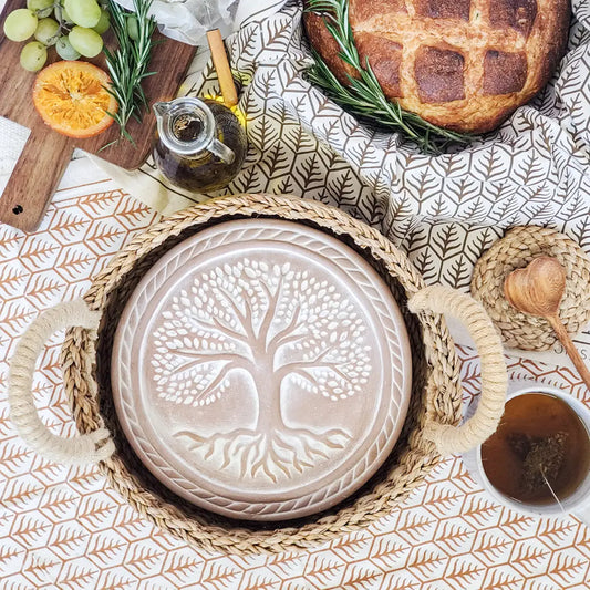 Handmade Bread Warmer & Wicker Basket - Tree of Life - Round