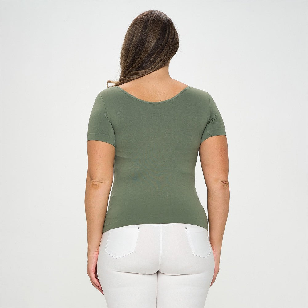 Everyday Scoop Neck Short Sleeve Top in Smoky Olive