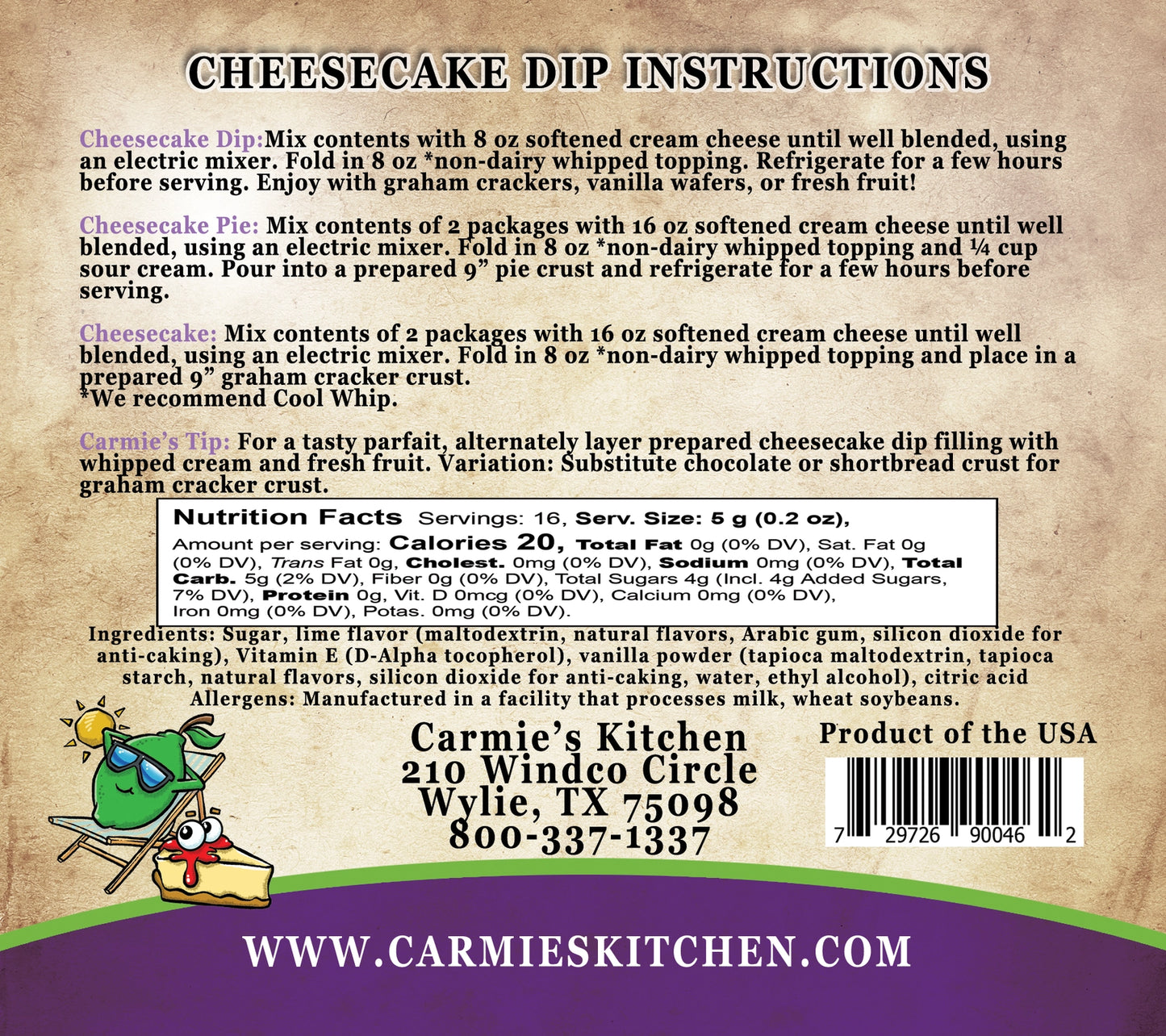 Carmie's Sweet Cheesecake Dip Mix - Key Lime