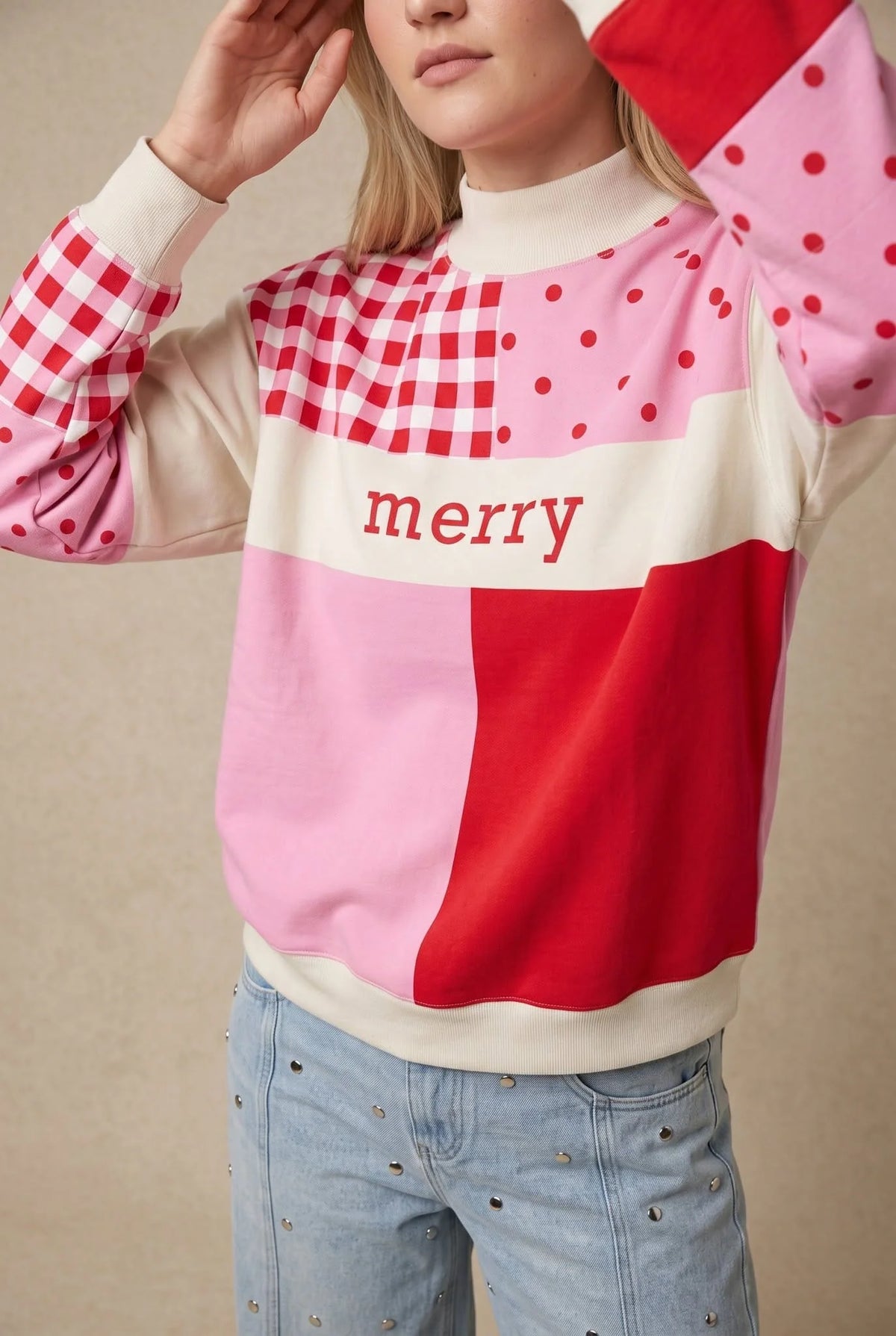 PREORDER  Christmas Merry Colorblock Mock Neck Sweatshirt