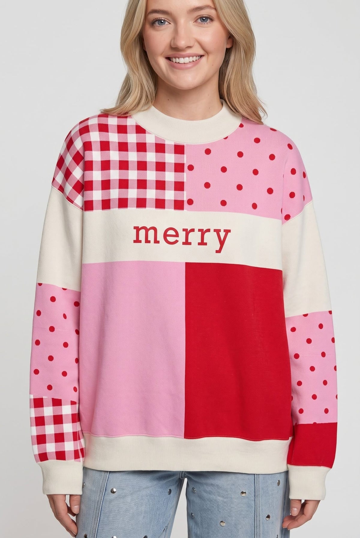 PREORDER  Christmas Merry Colorblock Mock Neck Sweatshirt