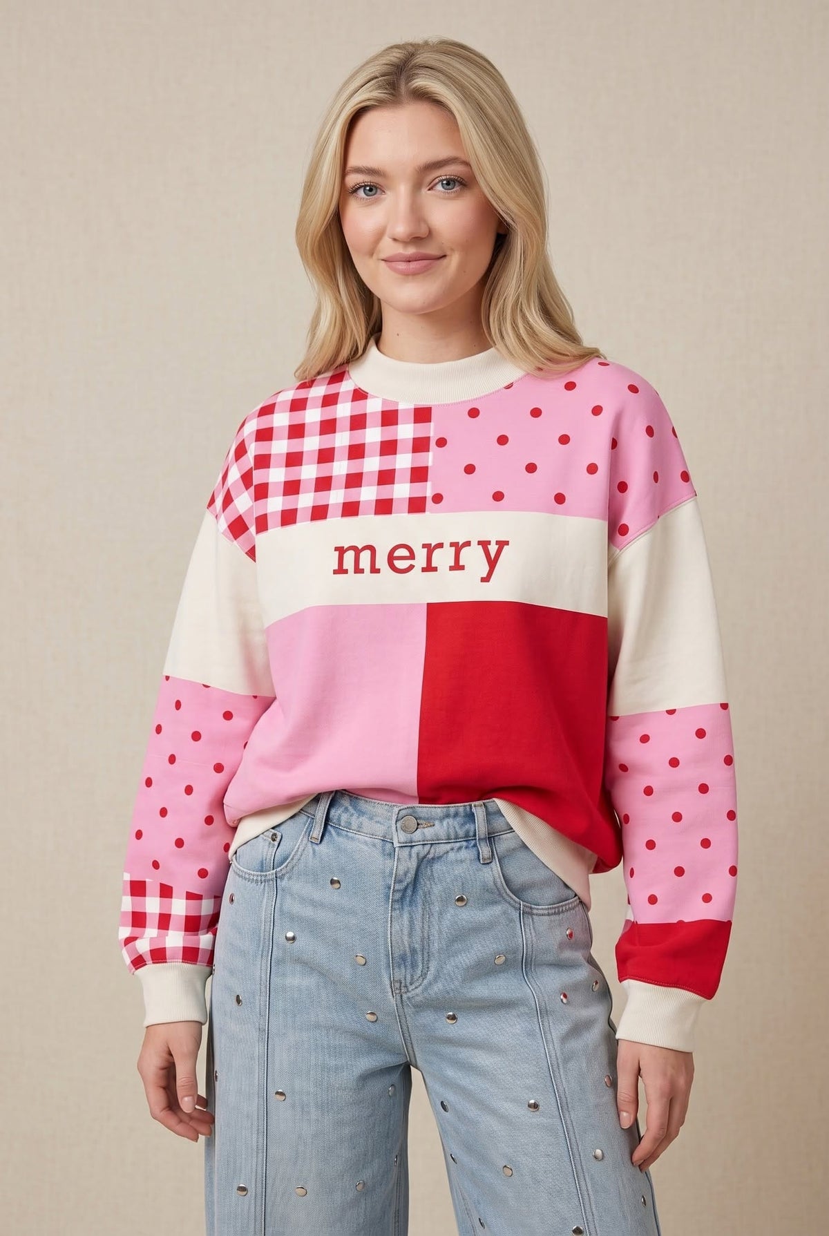 PREORDER  Christmas Merry Colorblock Mock Neck Sweatshirt