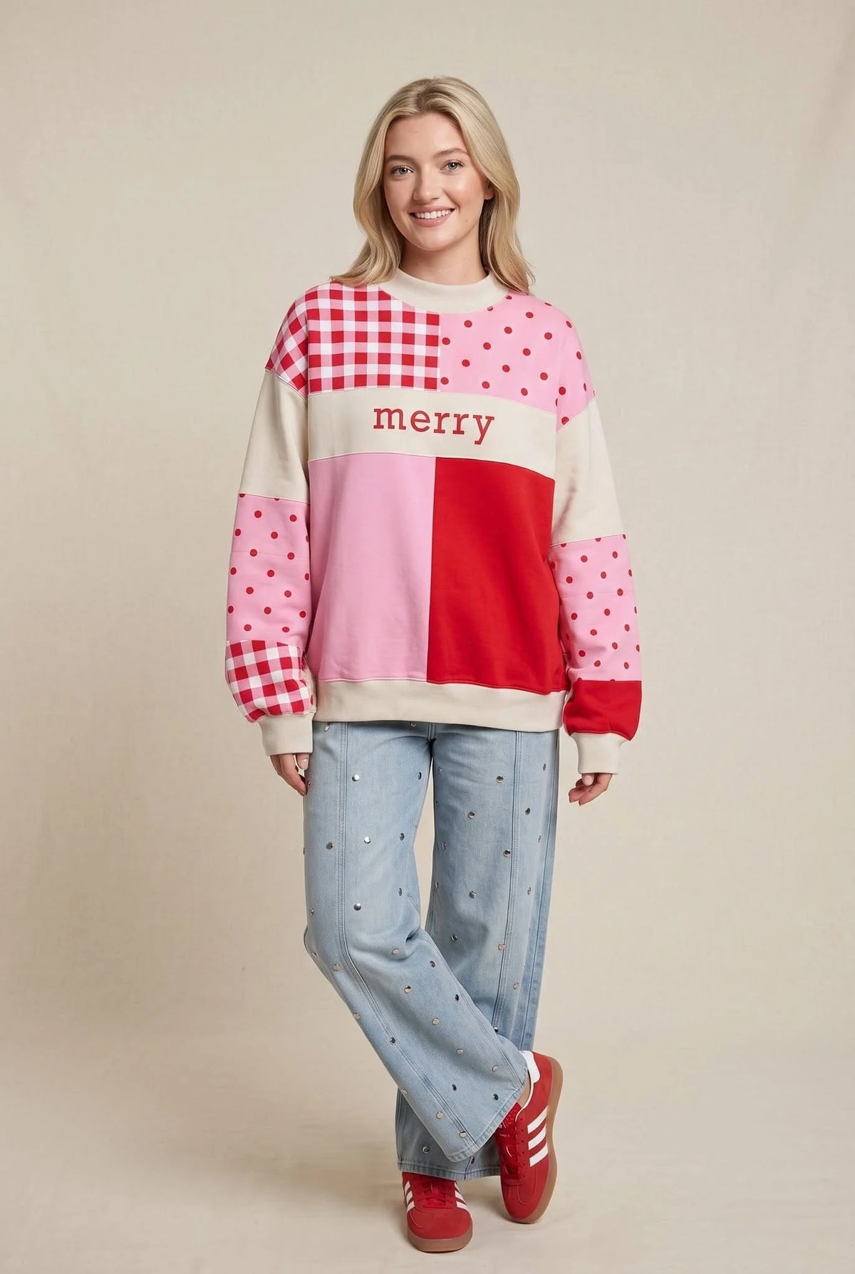 PREORDER  Christmas Merry Colorblock Mock Neck Sweatshirt