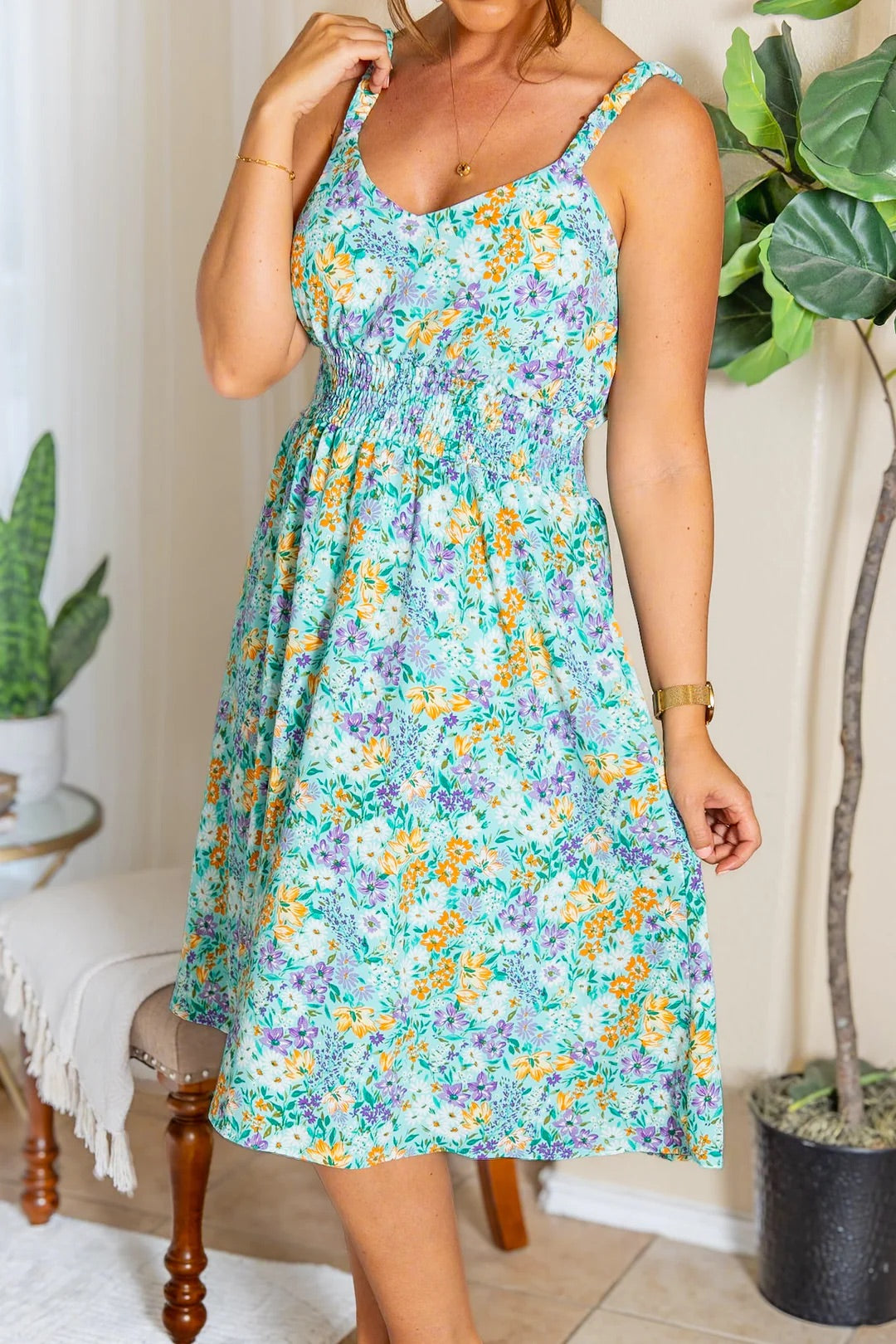 Cassidy Midi Dress - Mint and Lavender Floral