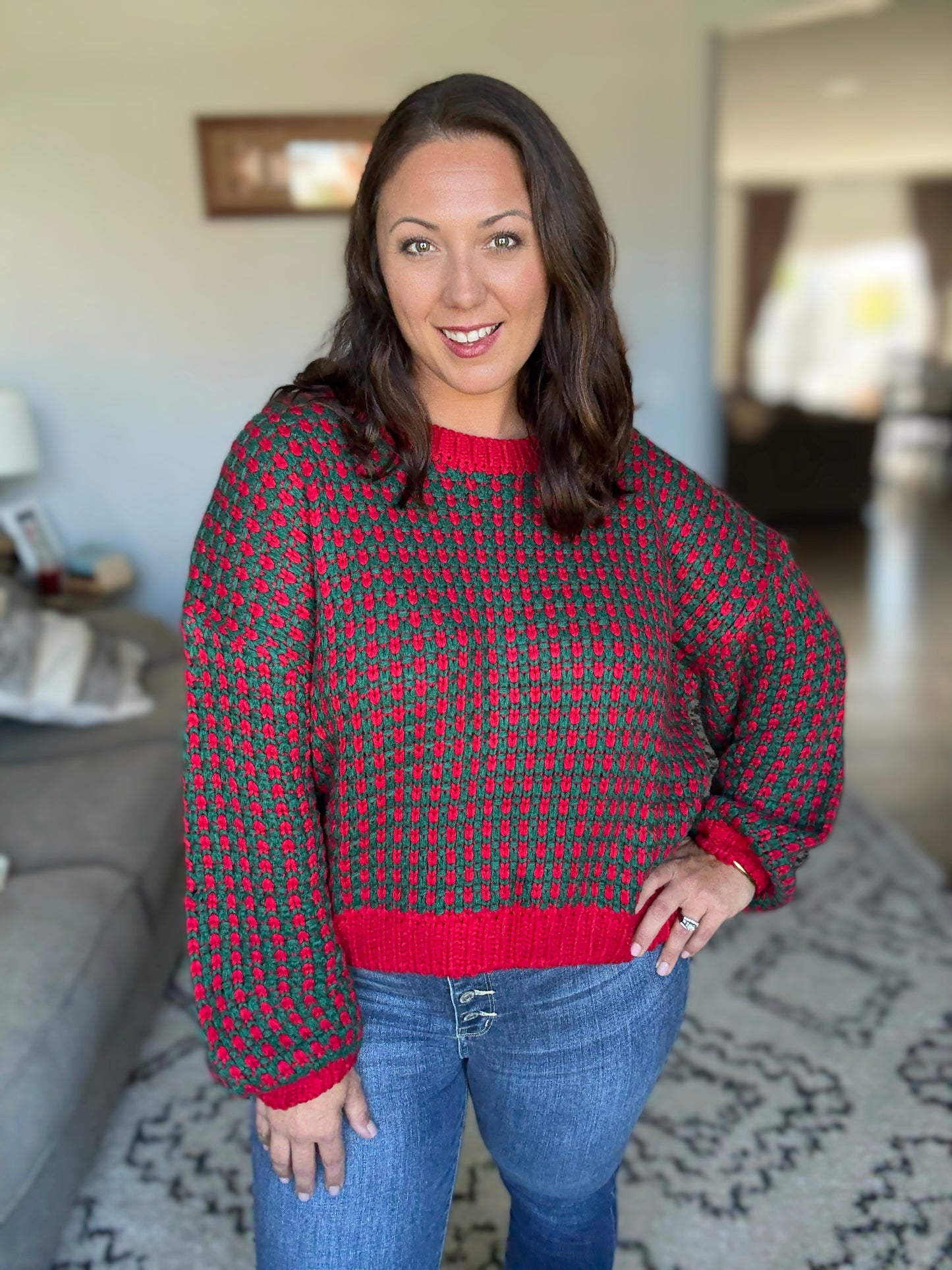 SO ME Textured Two Tone Holiday Knit Sweater