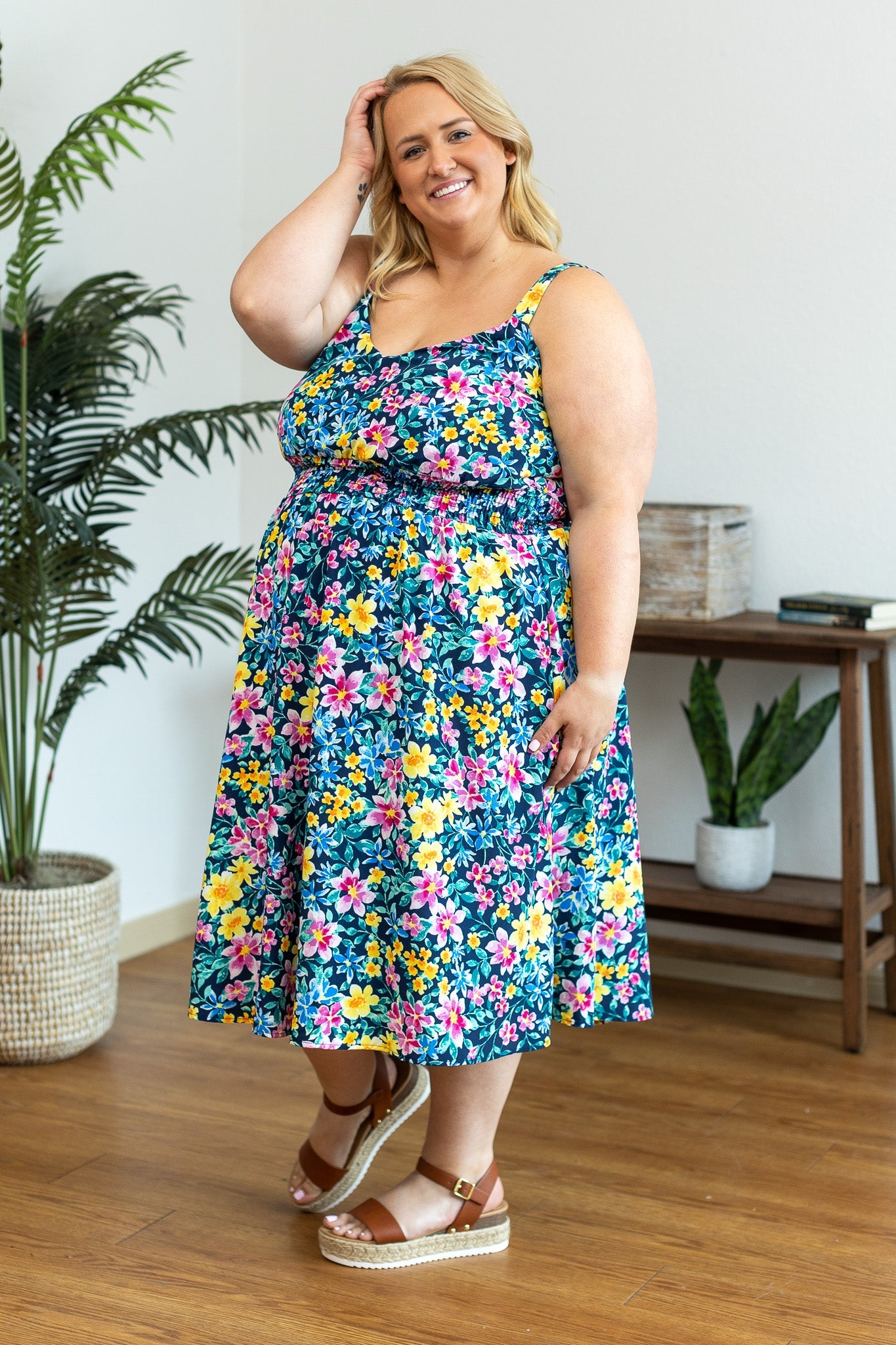 IN STOCK Cassidy Midi Dress - Navy and Yellow Floral
