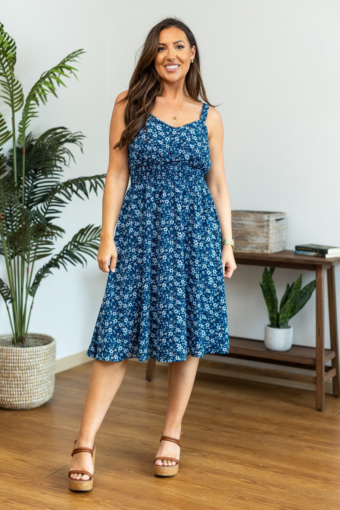 IN STOCK Cassidy Midi Dress - Blue Floral Mix