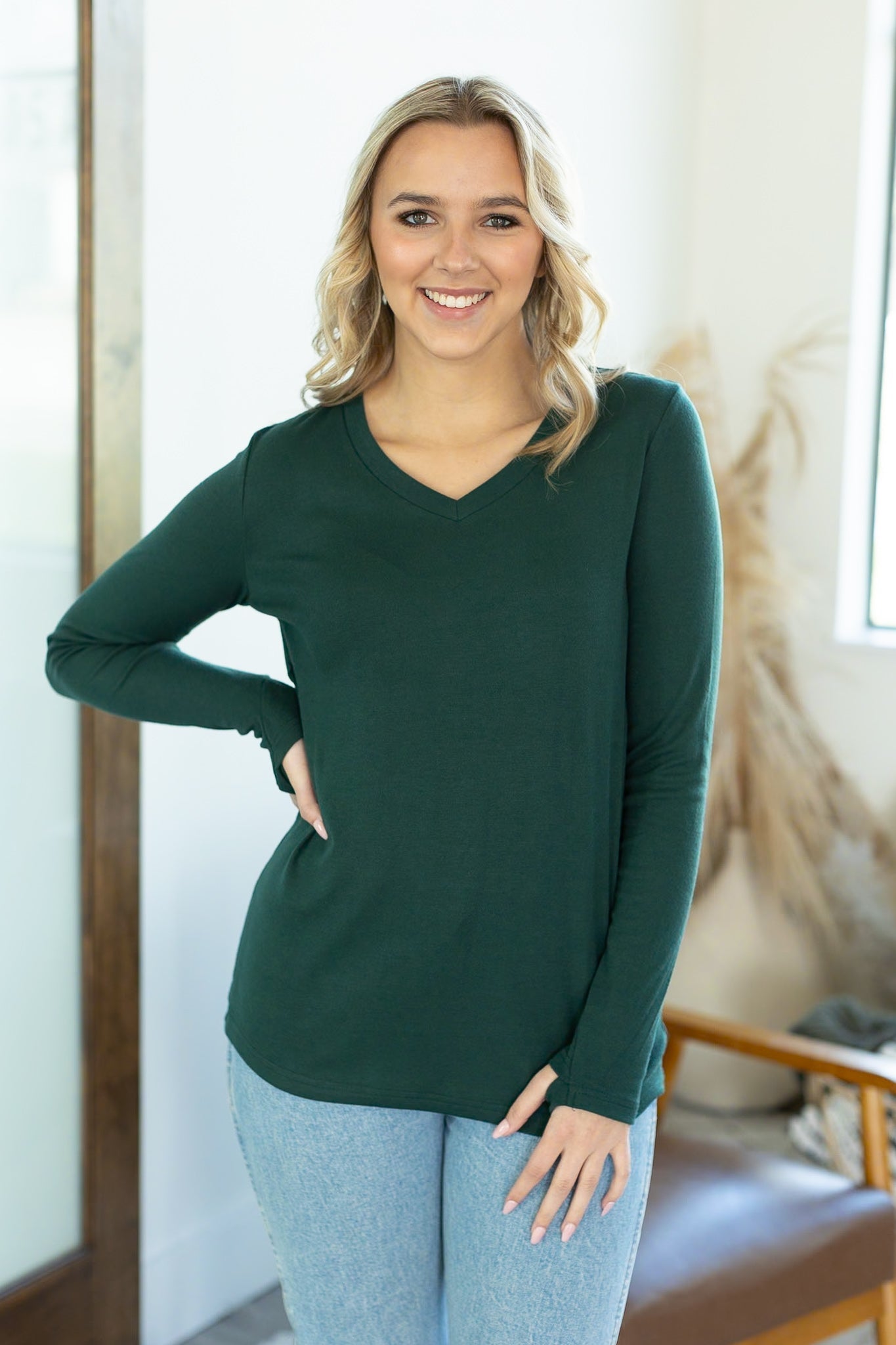 IN STOCK Leah Long Sleeve Top - Evergreen