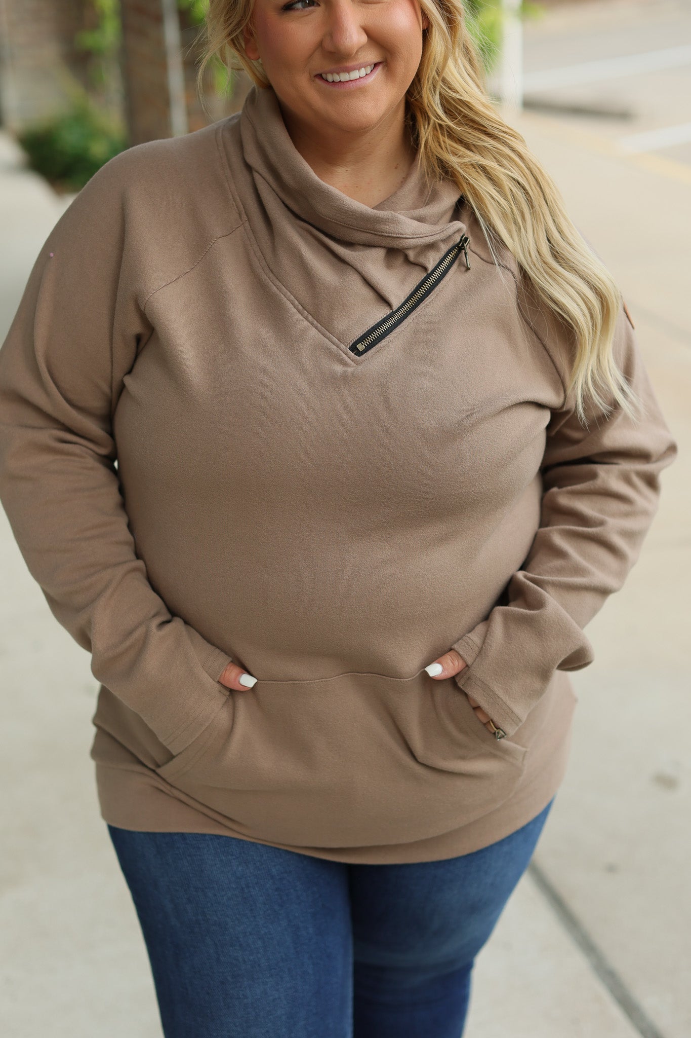 IN STOCK Classic Zoey ZipCowl Sweatshirt - Mocha