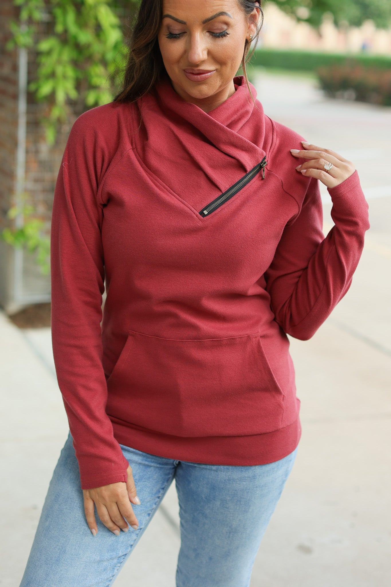 IN STOCK Classic Zoey ZipCowl Sweatshirt - Brick