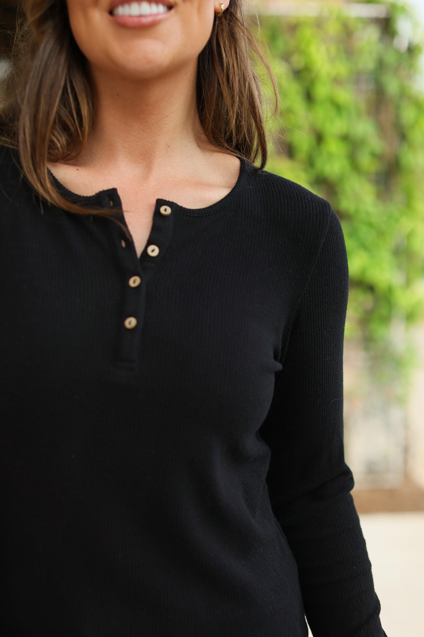 IN STOCK Brielle Henley Ribbed Long Sleeve - Black