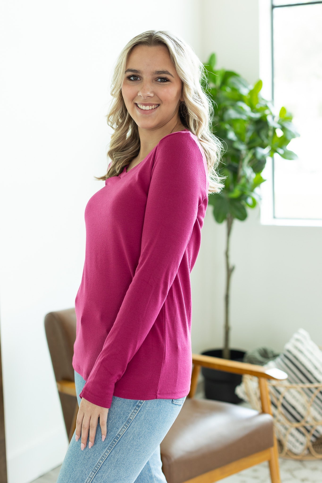 IN STOCK Leah Long Sleeve Top - Magenta