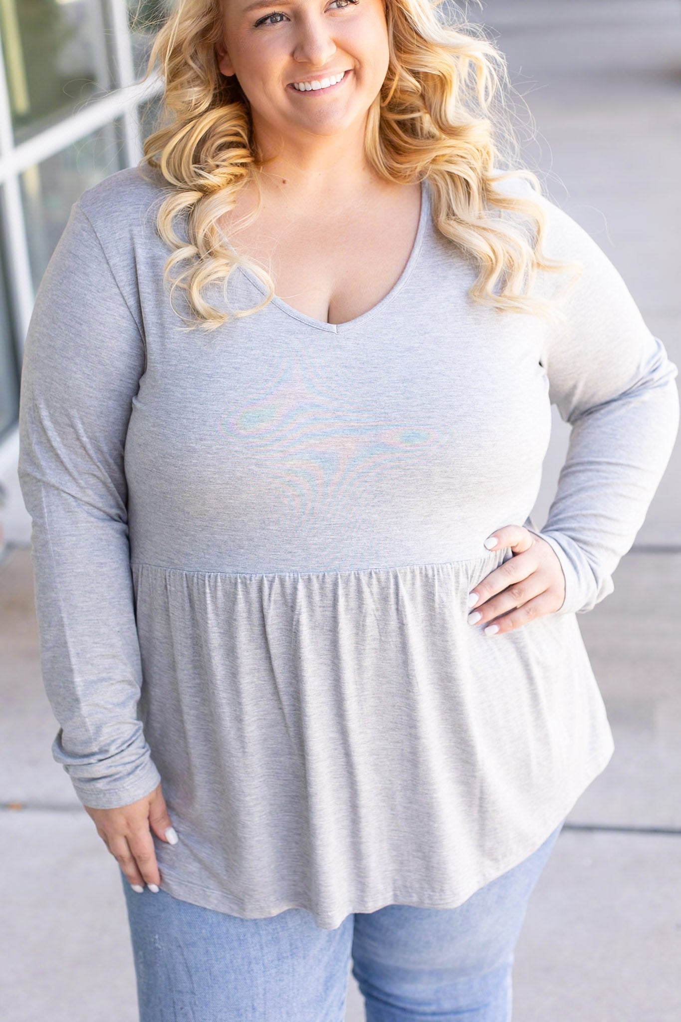 IN STOCK Long Sleeve Sarah Ruffle - Light Grey