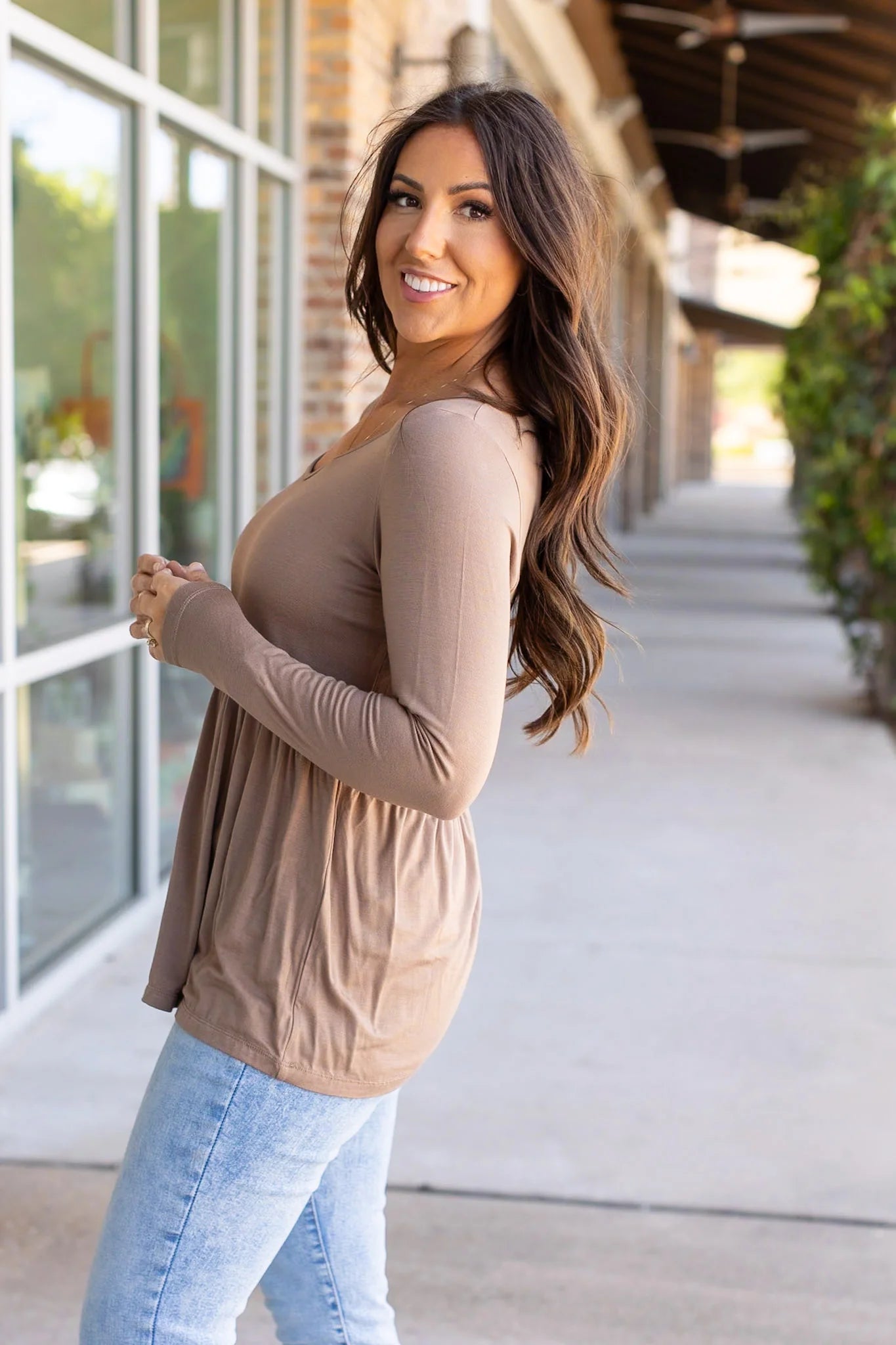 IN STOCK Long Sleeve Sarah Ruffle - Mocha