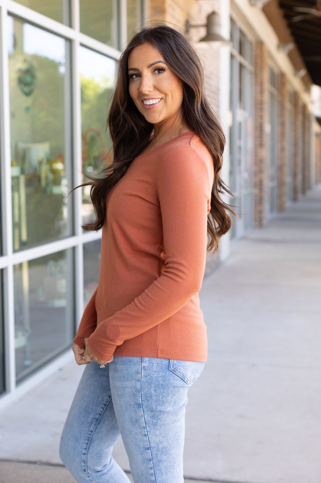 IN STOCK Leah Long Sleeve Top - Pumpkin