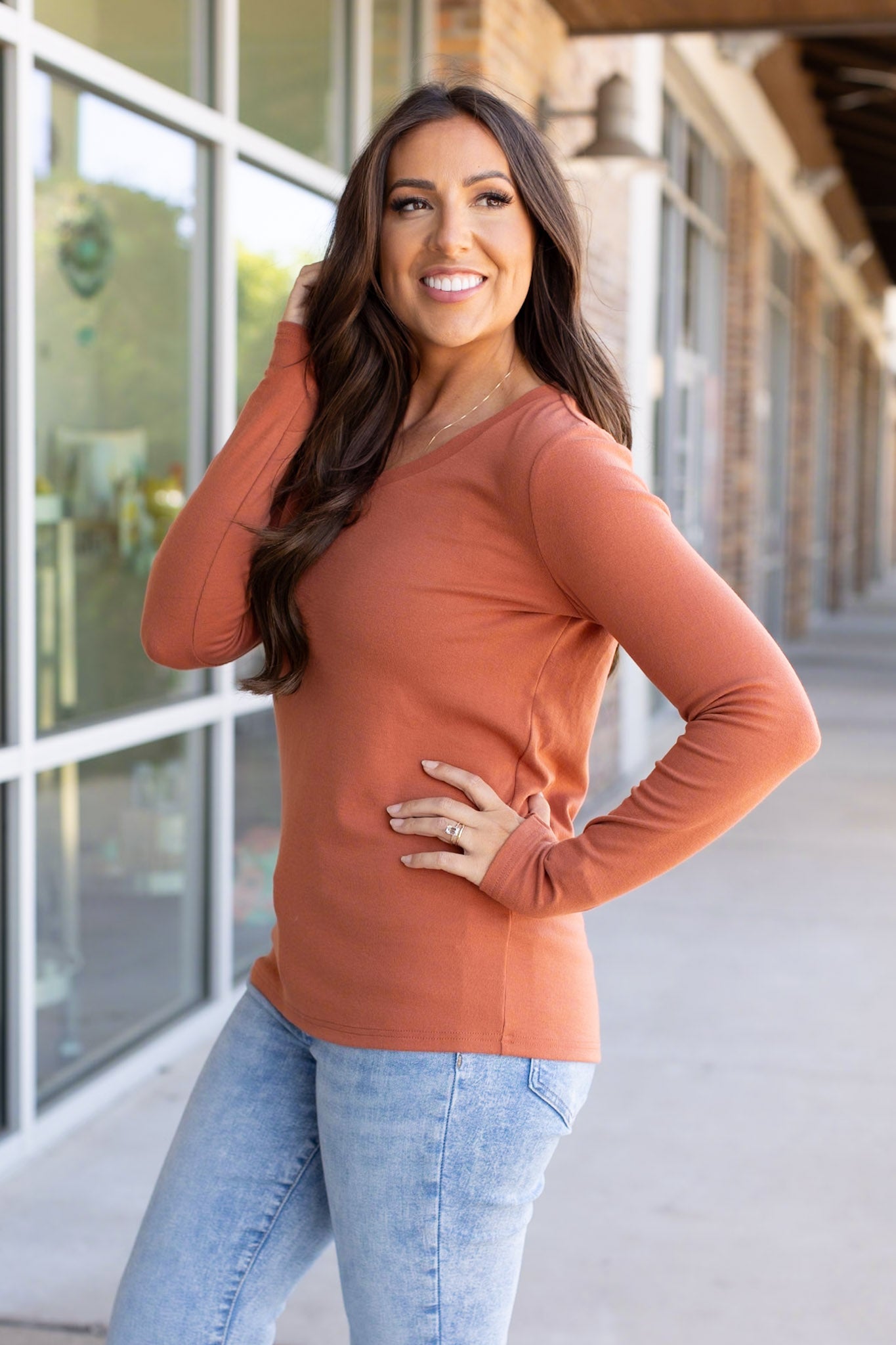 IN STOCK Leah Long Sleeve Top - Pumpkin