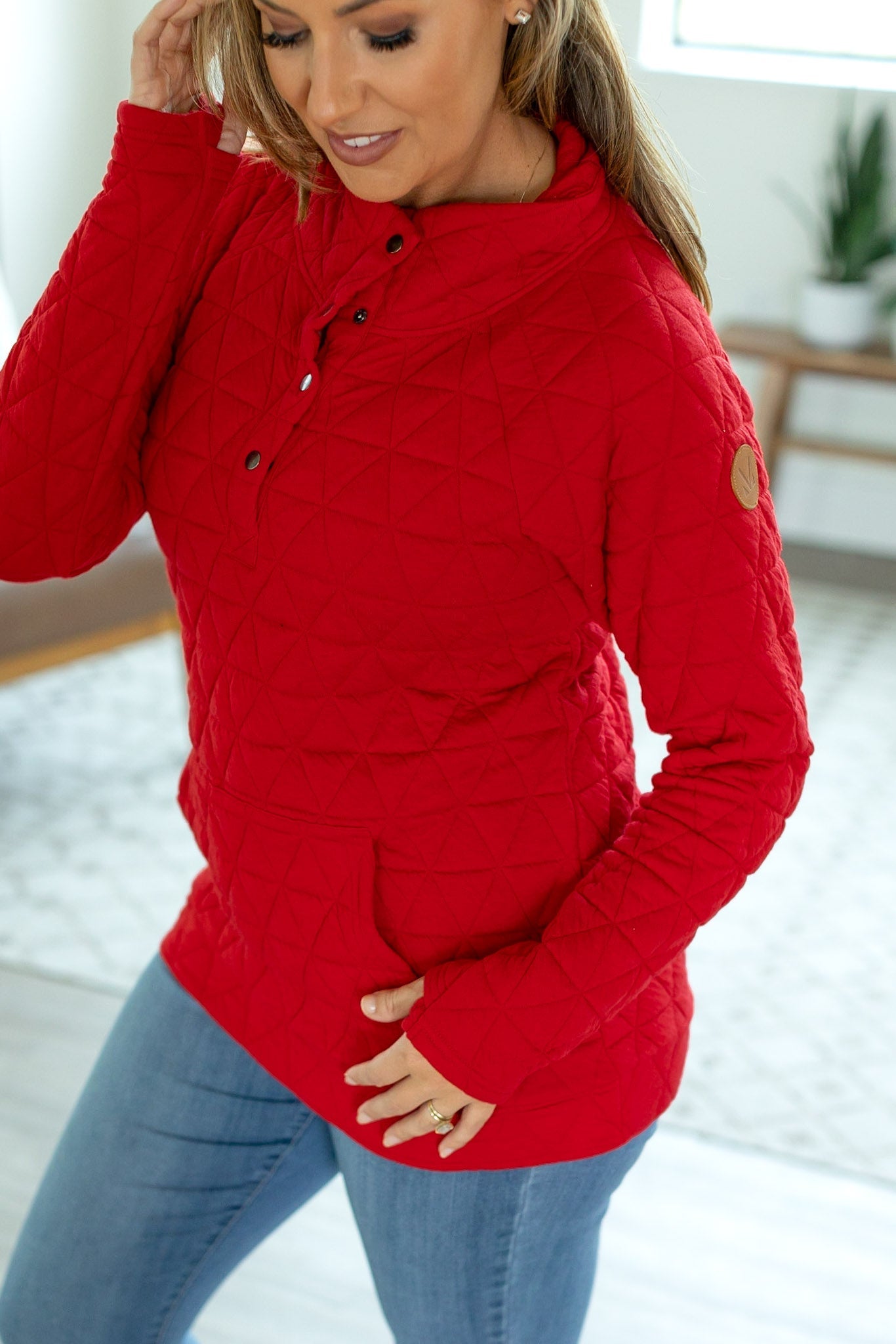 IN STOCK Geometric Button Snap Pullover - Red