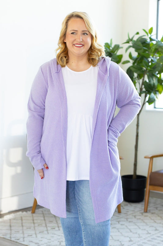 IN STOCK Claire Hooded Waffle Cardigan - Purple