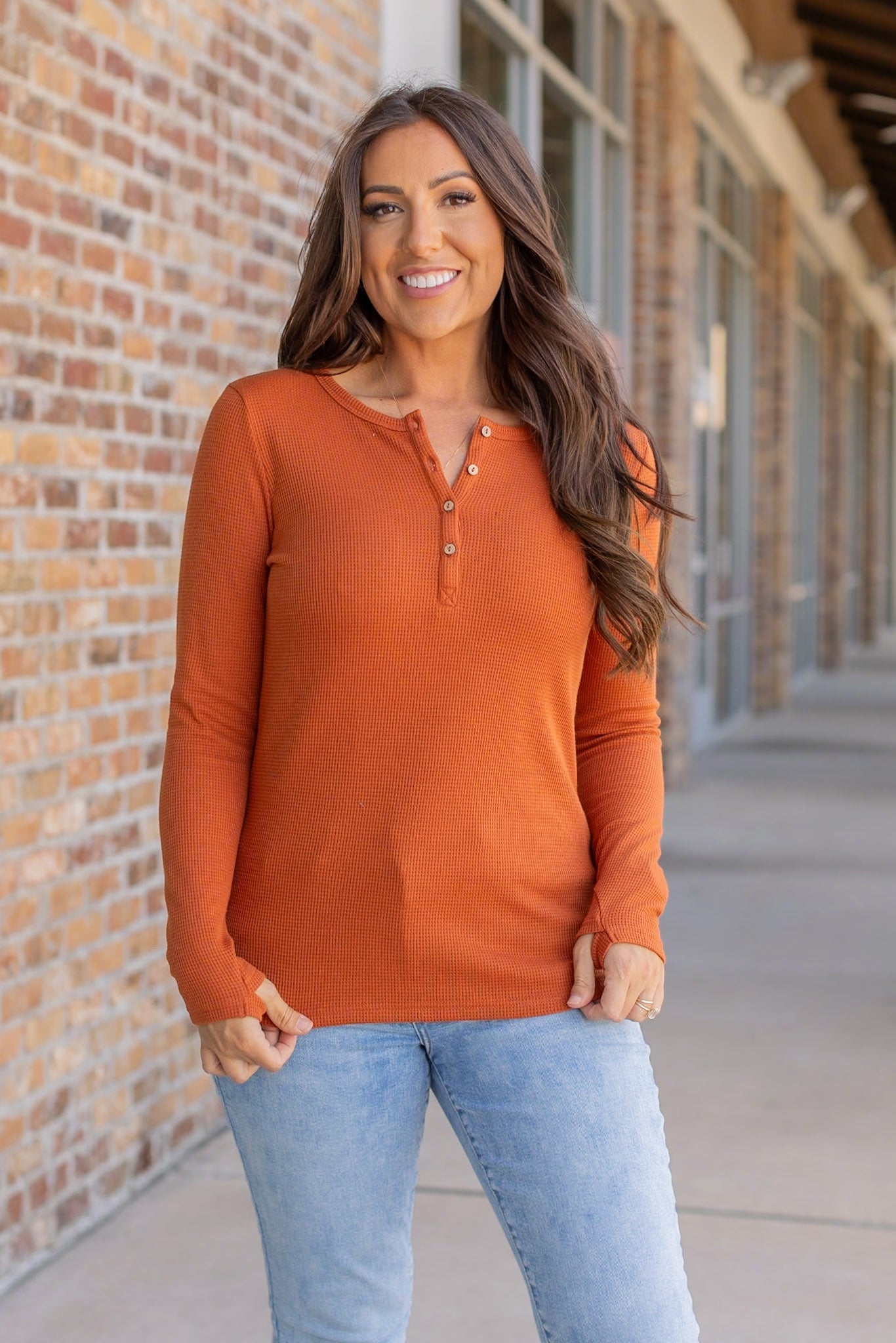 IN STOCK Harper Long Sleeve Henley - Pumpkin