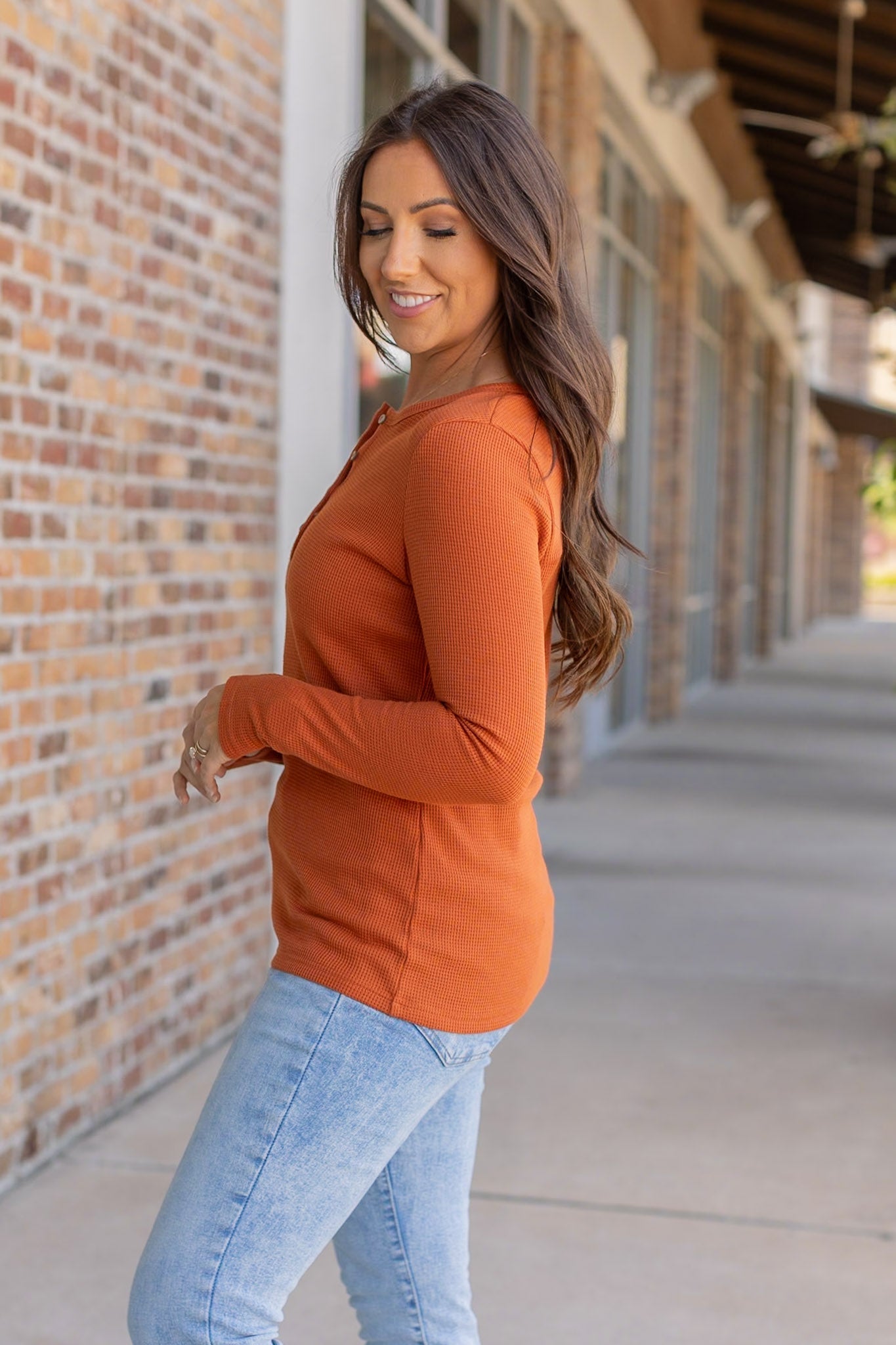 IN STOCK Harper Long Sleeve Henley - Pumpkin