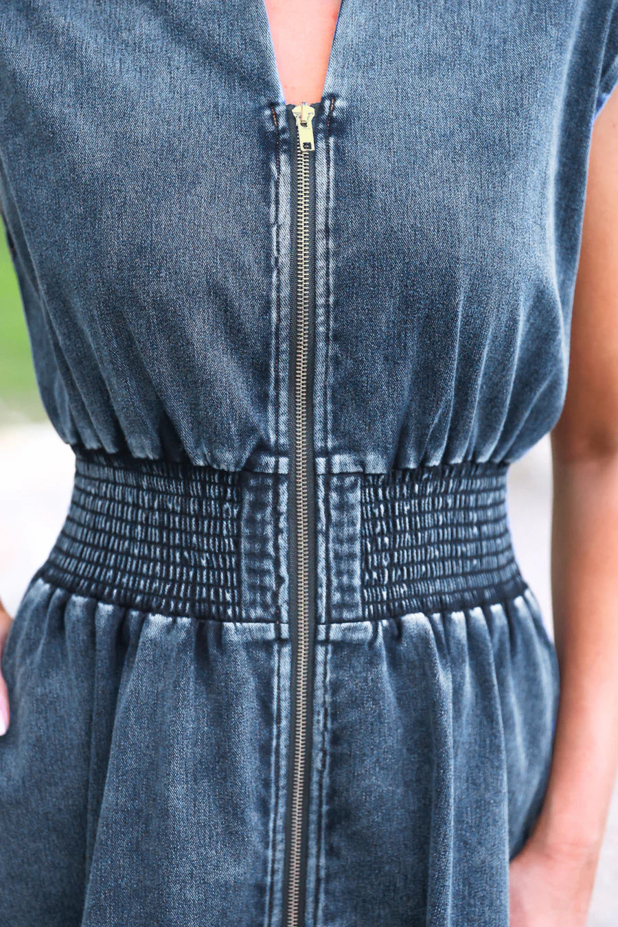 PREORDER: Jess Lea Refined Denim Zipper Dress- Light Wash