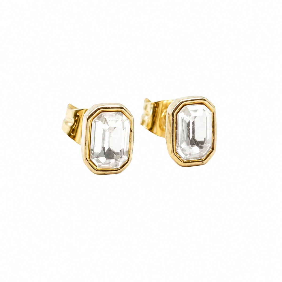 PREORDER Sis Kiss Bezel Set Solitaire Earring - Emerald Cut in Gold