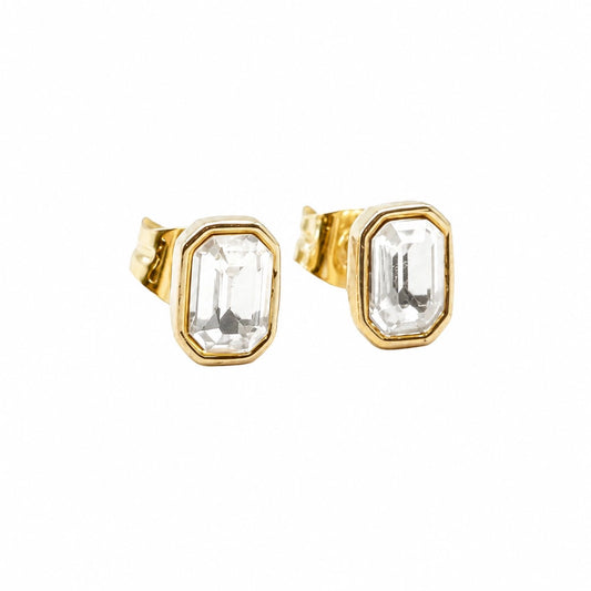 PREORDER Sis Kiss Bezel Set Solitaire Earring - Emerald Cut in Gold