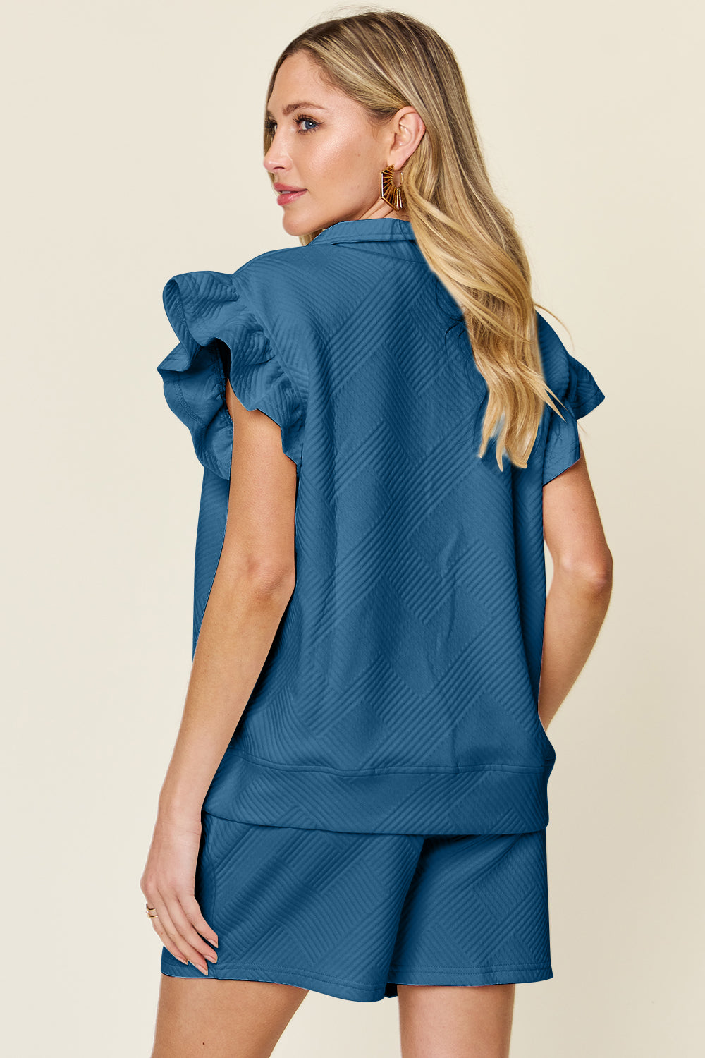 Textured Flounce Ruffle Sleeve Top and Shorts Set in 13 Colors