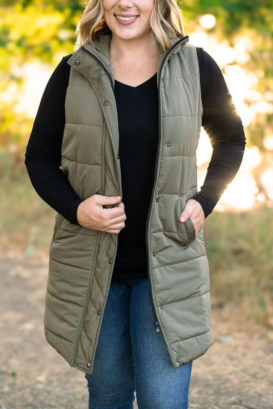 Michelle Mae Harlow Long Vests in Light Olive