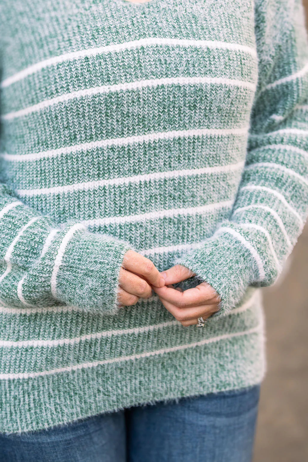 IN STOCK Cozy Striped Sweater - Green