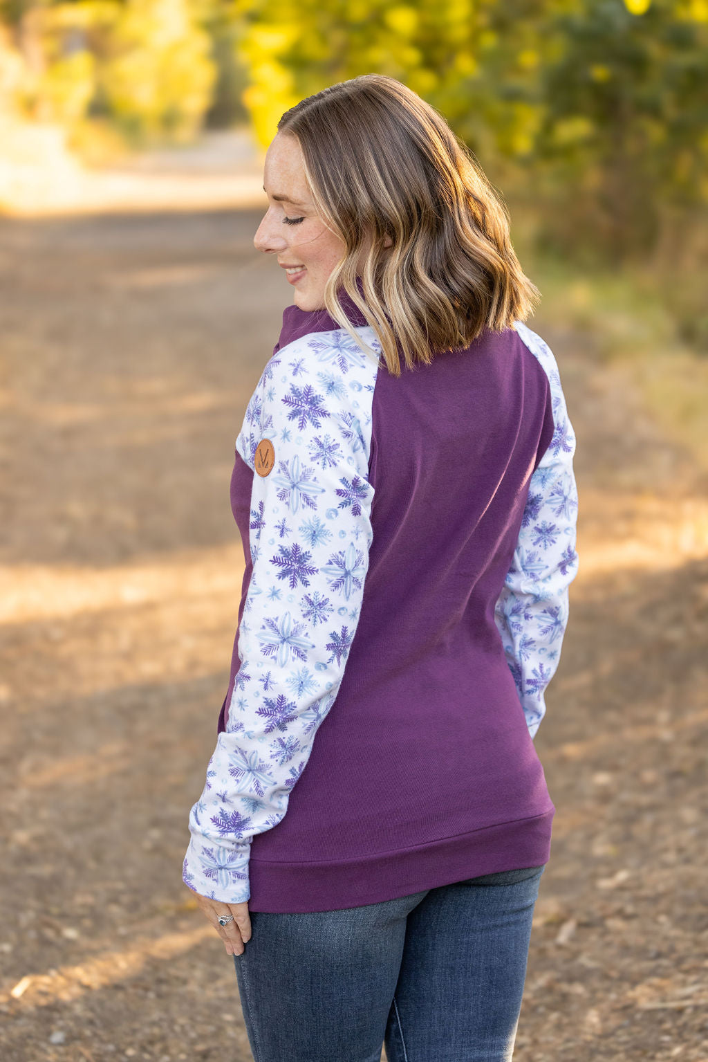 Classic Zoey ZipCowl Sweatshirt - Plum and Snowflakes