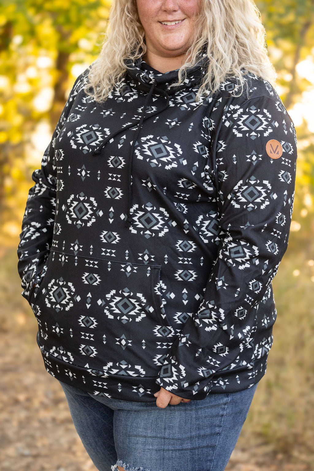 IN STOCK Soft Funnel Neck - Black Geometric