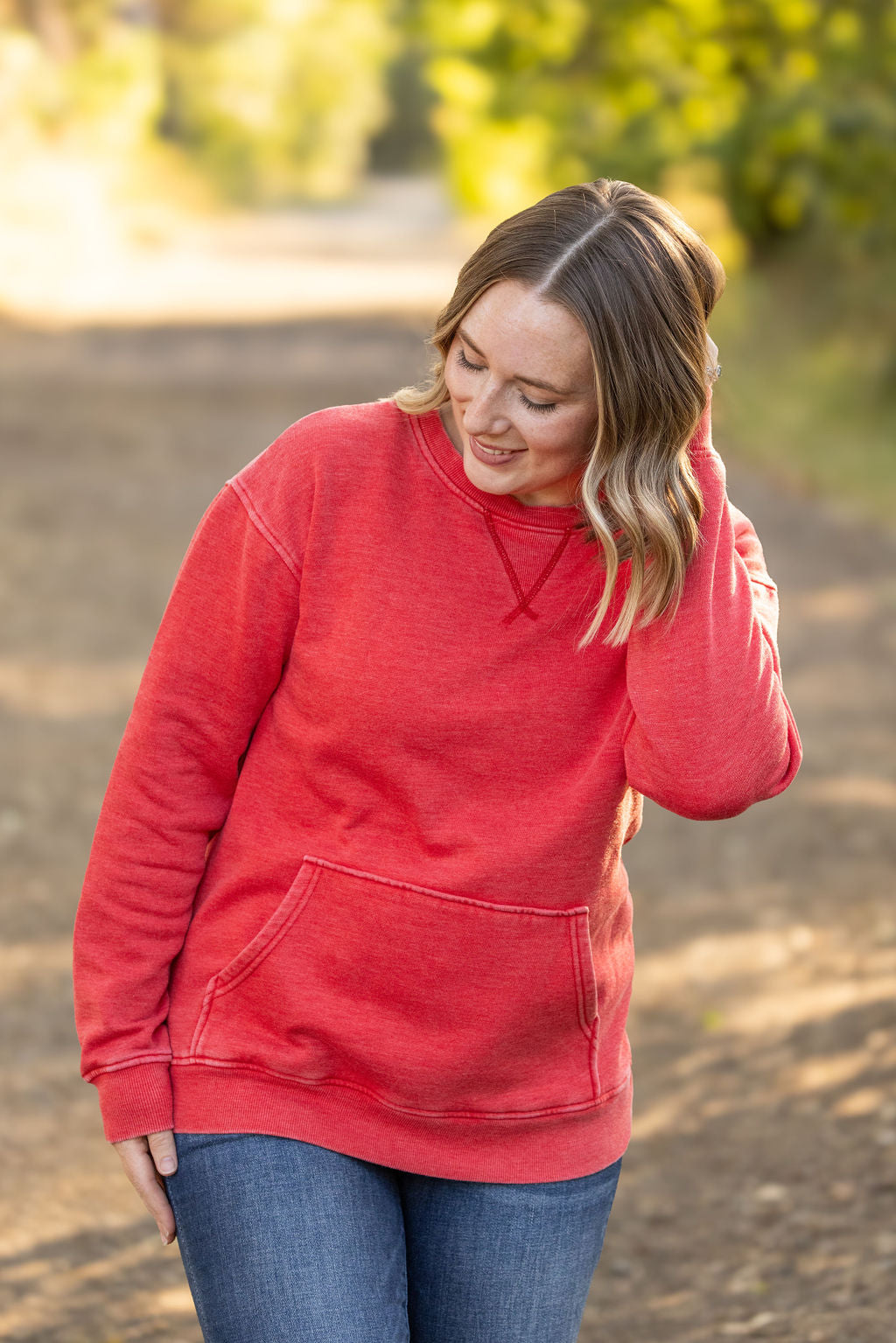 IN STOCK Vintage Wash Pocket Pullover - Red