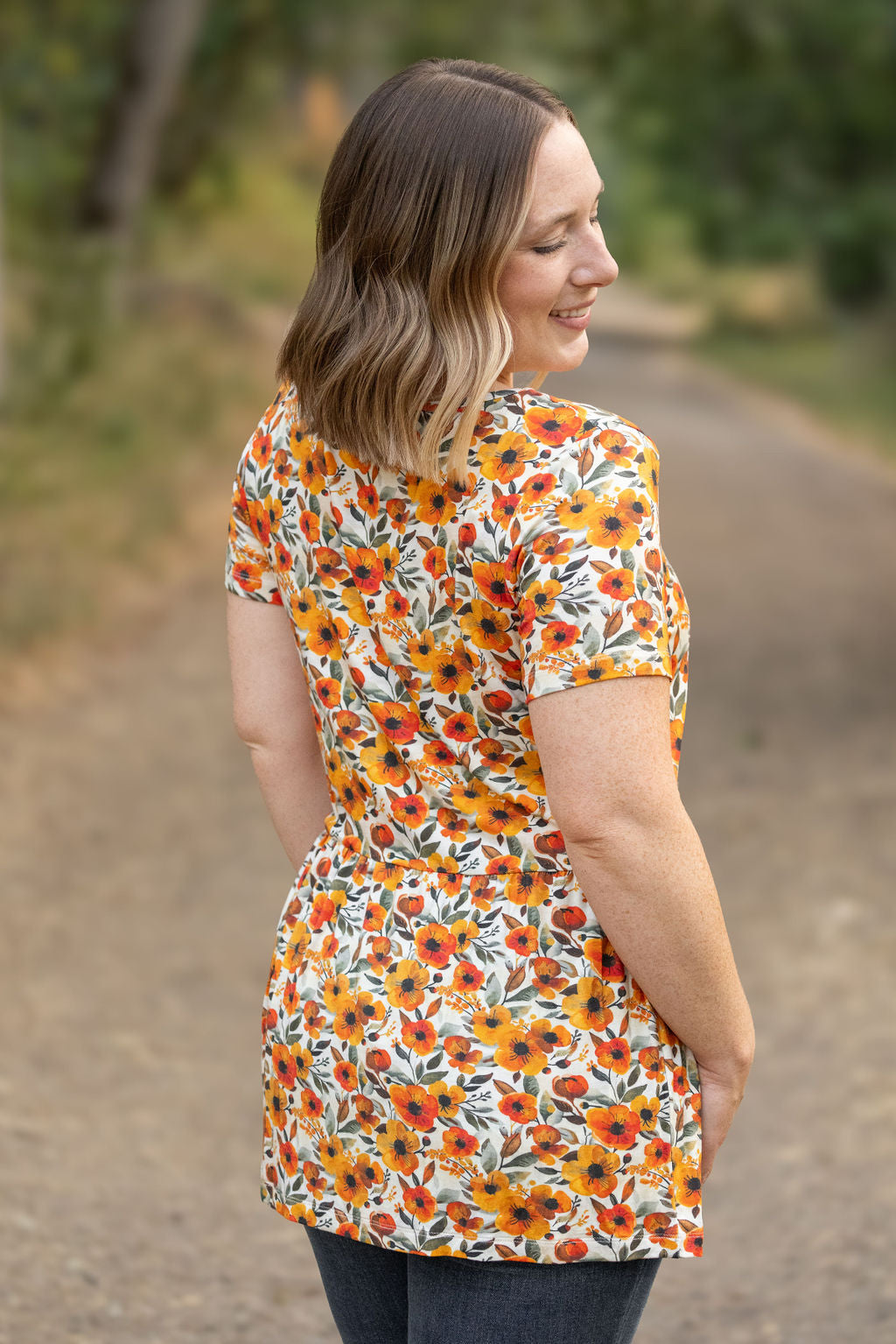 IN STOCK Sarah Ruffle Short Sleeve - Fall Floral