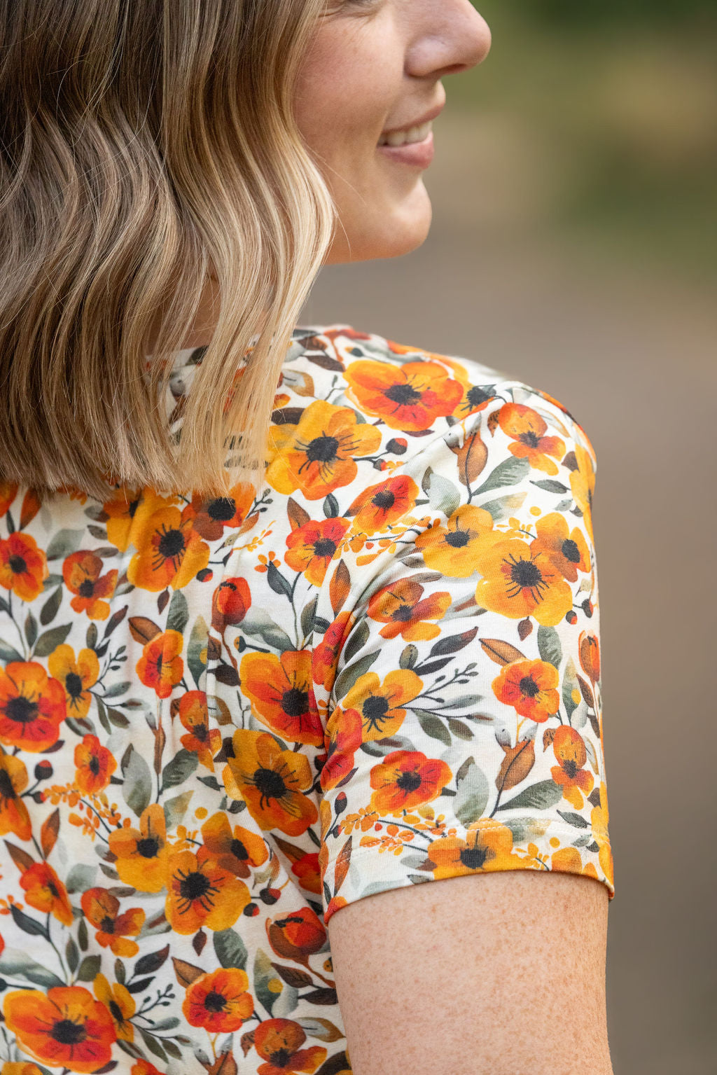 IN STOCK Sarah Ruffle Short Sleeve - Fall Floral