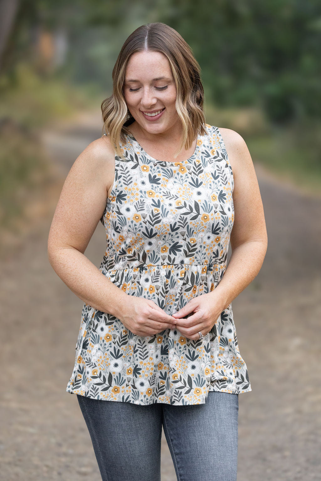 IN STOCK Renee Ruffle Tank - Boho Olive Floral