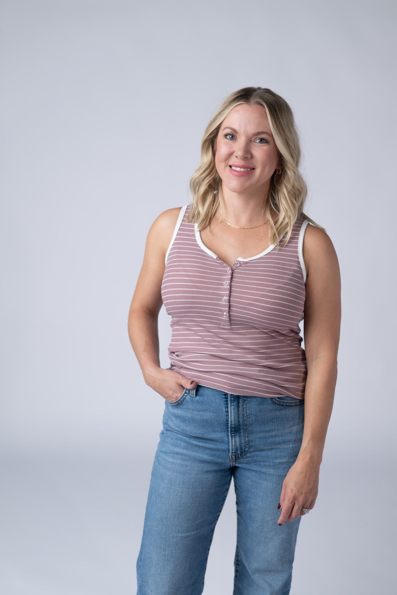 Michelle Mae Shiloh Button Snap Tank - Dusty Rose