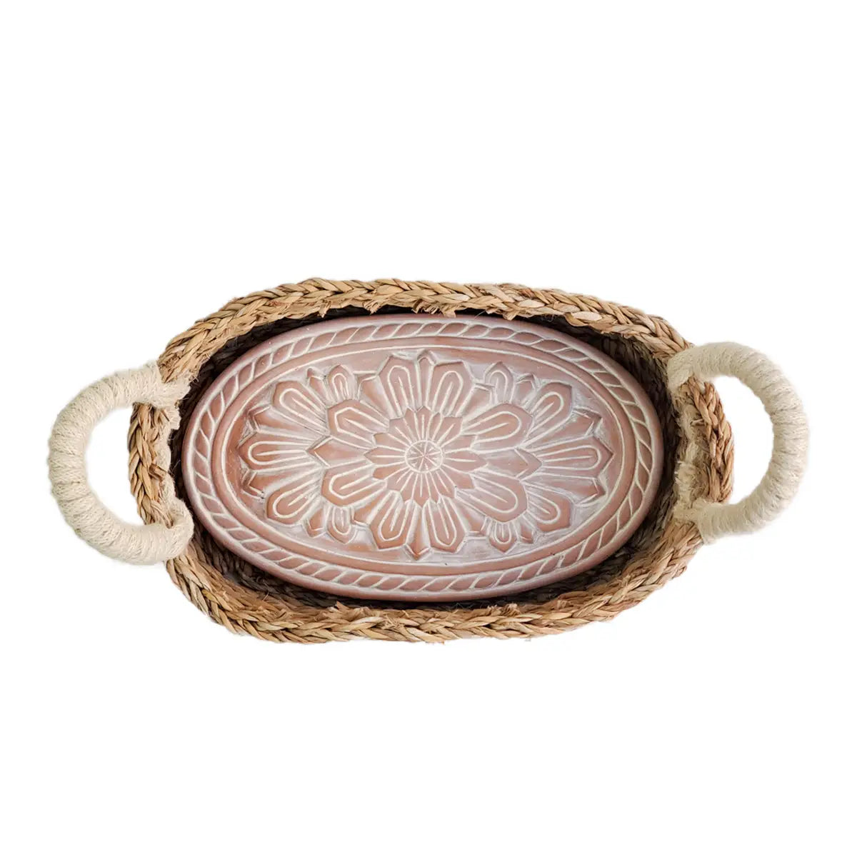 Handmade Bread Warmer & Wicker Basket - Flower Oval