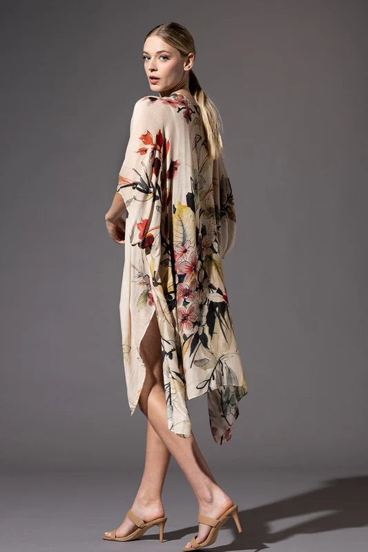 Northbrook Watercolor Floral Open Front Kimono