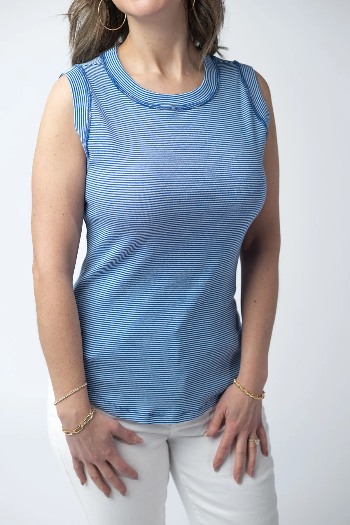 Michelle Mae Morgan Micro Striped Tank - Blue