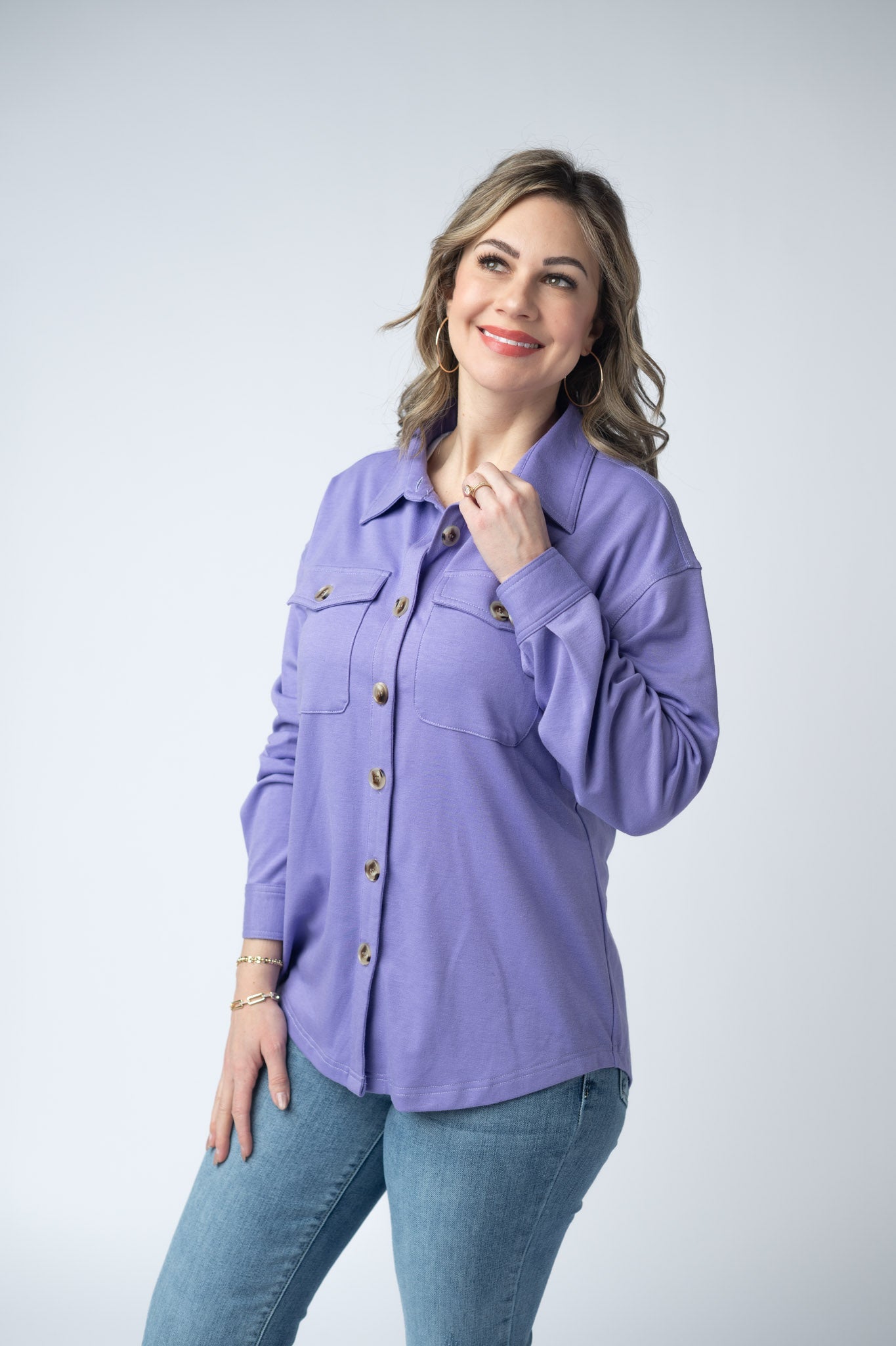 Michelle Mae  Brenna Button Down Top - Purple
