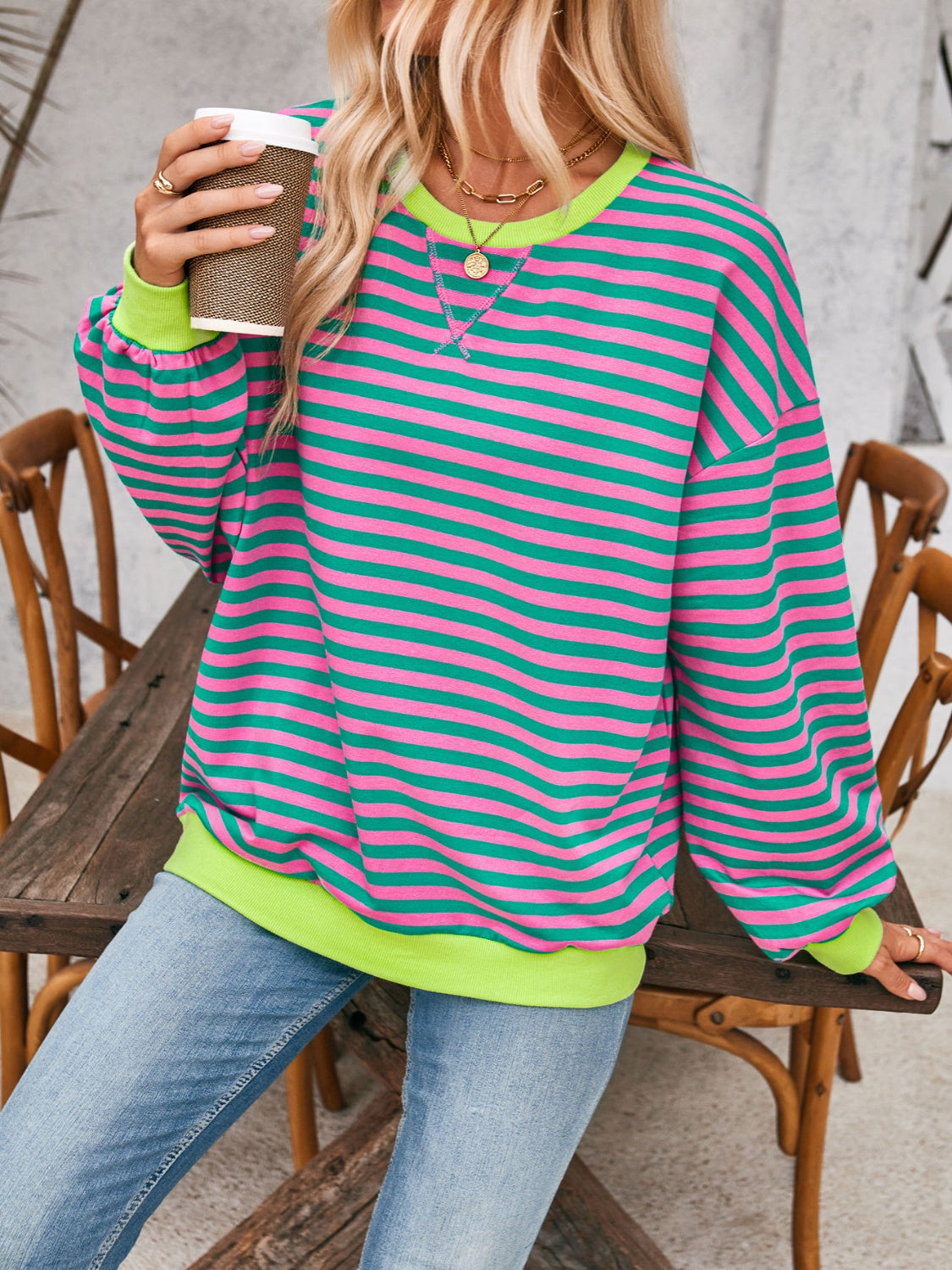 Preorder: Lovelet Contrast Striped Oversized Pullover