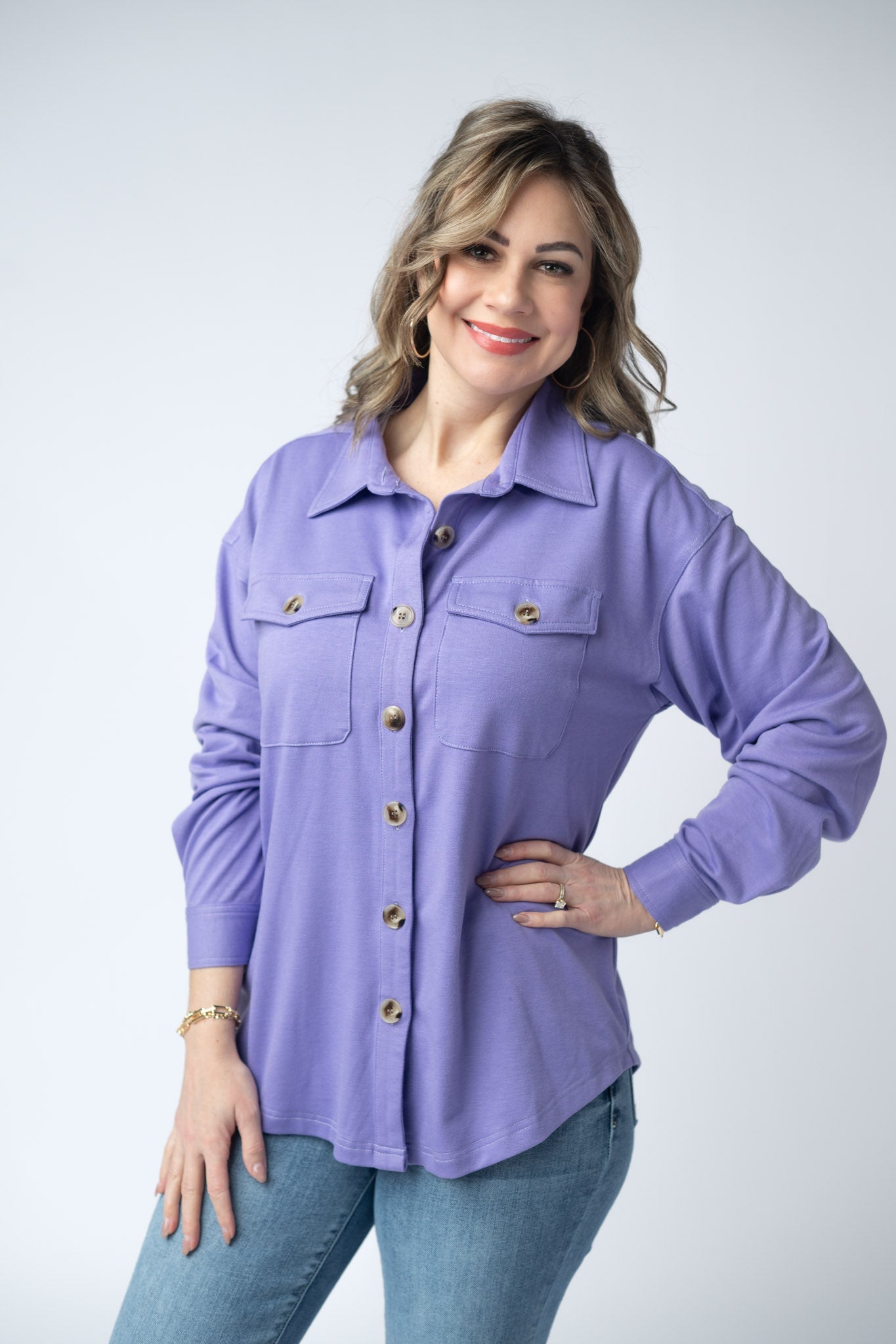 Michelle Mae  Brenna Button Down Top - Purple