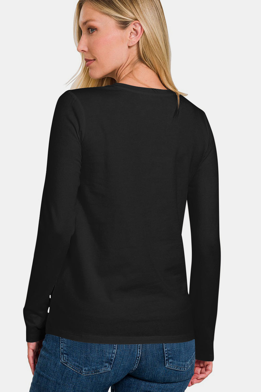 Zenana Full Size Solid Color Round Neck Long Sleeve T-Shirt in Black