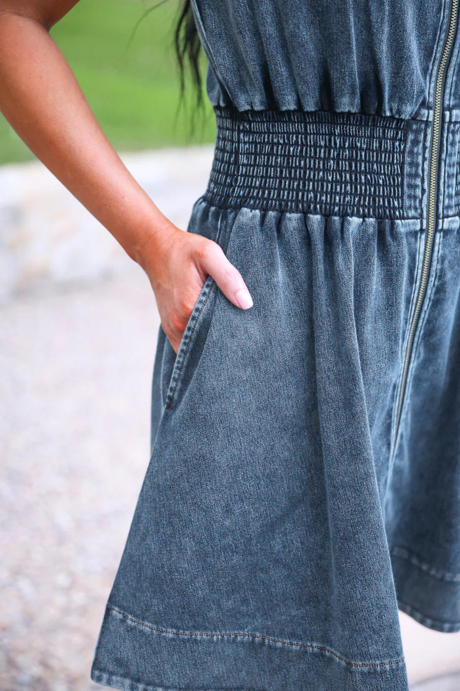 PREORDER: Jess Lea Refined Denim Zipper Dress- Light Wash