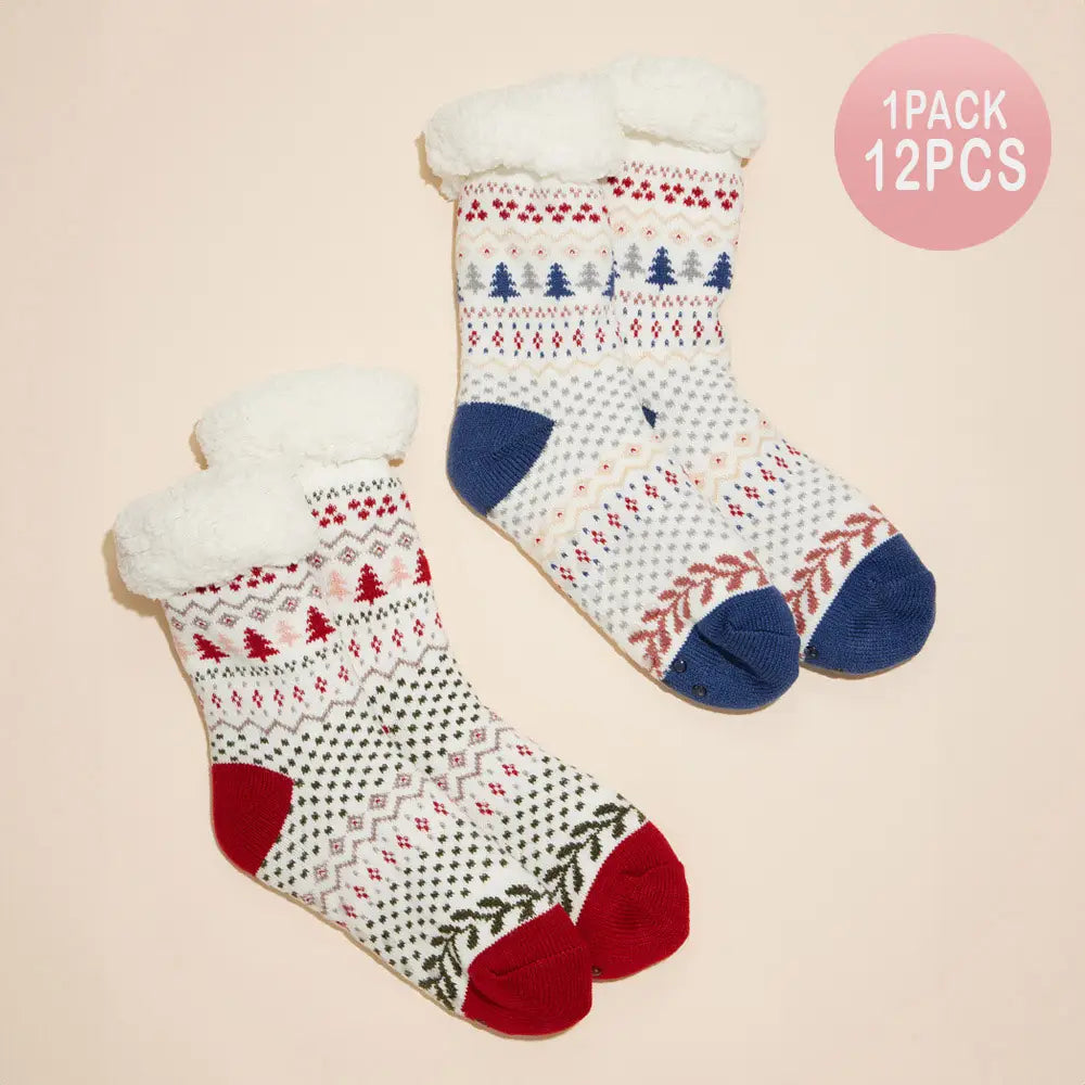 Winter Pines Fair Isle Sherpa Socks in 2 Colors