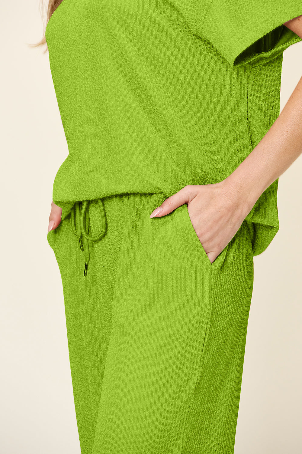 Ribbed Short Sleeve Shirt and Wide Leg Pants Set in in 6 Colors