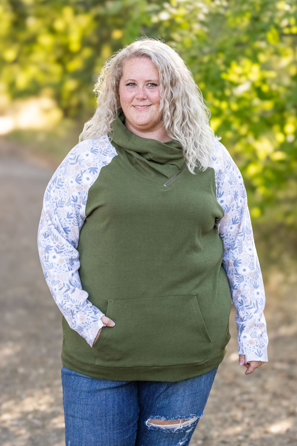 IN STOCK Zoey ZipCowl - Olive and Boho Floral